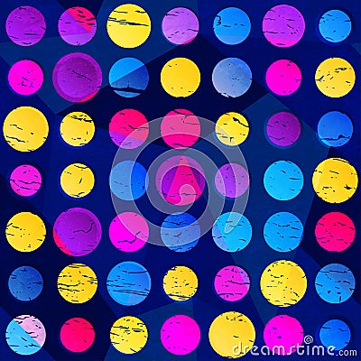 Colored circles seamless pattern with grunge effect Vector Illustration