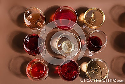 Colored cocktails on a beige background. Stock Photo