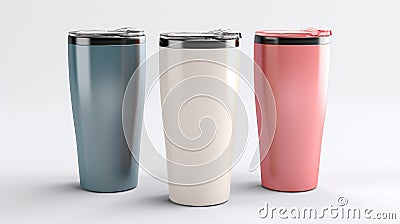 Colored coffee tumbler mockup, white background Stock Photo