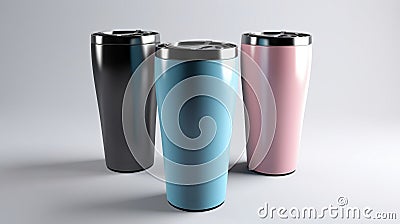 Colored coffee tumbler mockup, white background Stock Photo