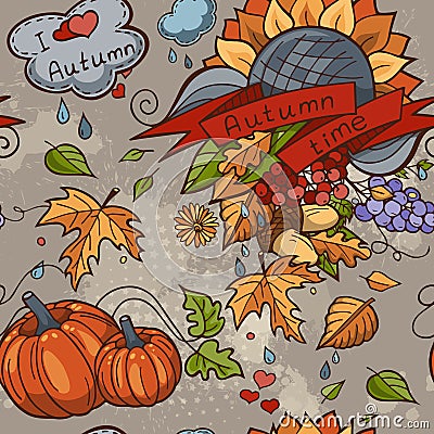 Colored contour seamless texture autumn theme Vector Illustration