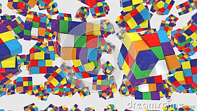 Colored cubes on white background. Brainstorm and iq concept. Rainbow colors. Isolated Cartoon Illustration