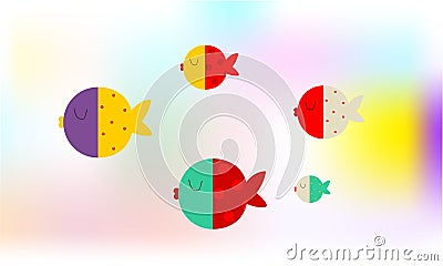 Cute colored fish with polka dot on multicolour background Stock Photo