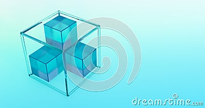 colored 3d cubes, glass box for display Stock Photo