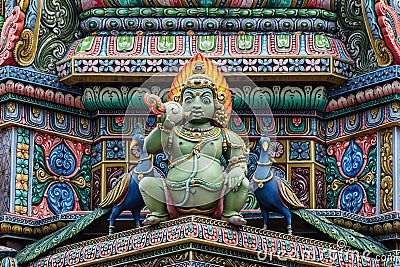 Colored decorations and statues, Hindu temple, Bangkok. Stock Photo