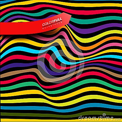 Colored distorted wave monochrome textured. Abstract dynamical rippled surface. Colorful stripes vector stripe deformation. Vector Vector Illustration