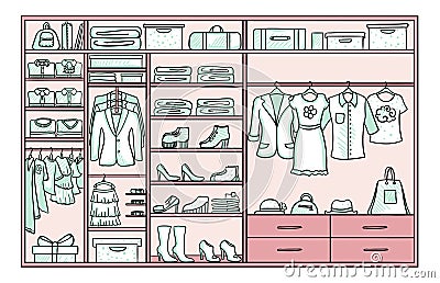 Colored Doodle Female Wardrobe Concept Vector Illustration