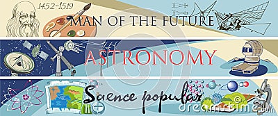 Colored Doodle Science Horizontal Banners Vector Illustration