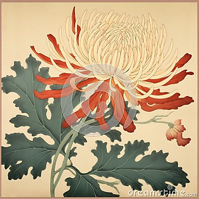 Artistic Drawing of Japanese Chrysanthemum Flower Stock Photo
