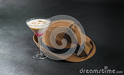 Colored drink, a combination of red, beige and violet, martini g Stock Photo