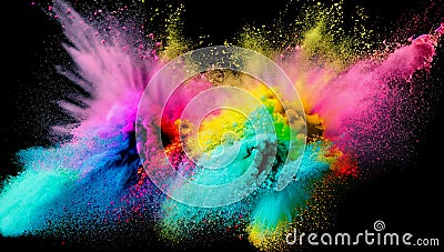 Colored dust explosion on black background Stock Photo