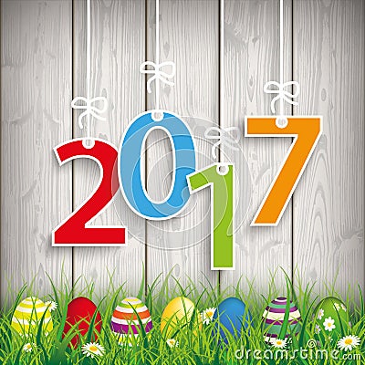 Colored Easter Eggs Grass 2017 Vector Illustration