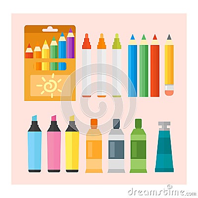Colored engineering paints and pencils vector illustration simple equipment school supplies subject secretarial tools Vector Illustration