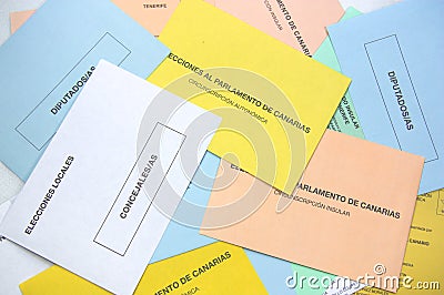 Colored envelopes of the different elections Editorial Stock Photo