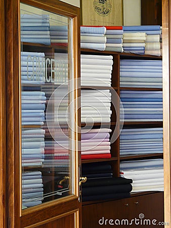 Colored fabrics in the tailor shop Stock Photo