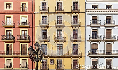 Colored facade building in historic center of Tarragona,Spain. Editorial Stock Photo