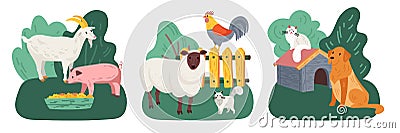 Colored Farm Animal Icon Set Vector Illustration