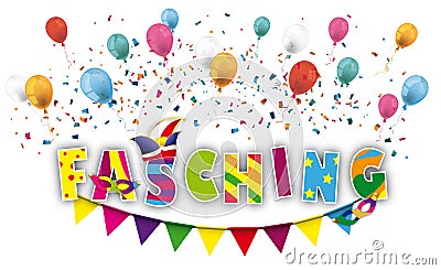 Colored Fasching Text Balloons Confetti Explosion Vector Illustration