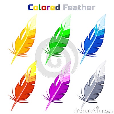 Colored Feather, isolated on white background. Vector Illustration