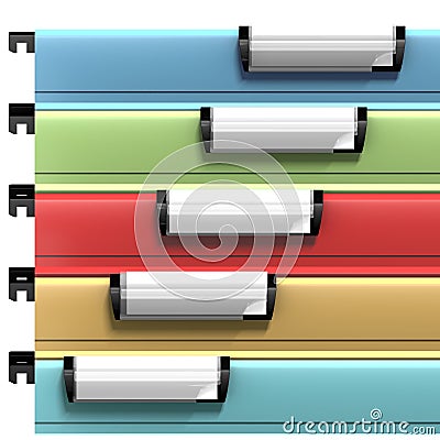 Colored files with copy space available on blank stamps Stock Photo