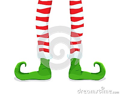 Colored flat icon, vector design with shadow. Cartoon Elf`s legs in striped stockings. Vector Illustration