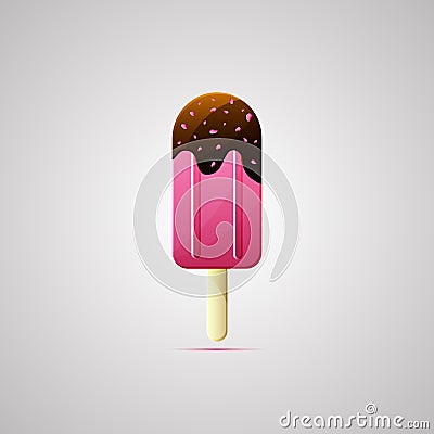 Colored flat icon, vector design with shadow. Eskimo on stick with chocolate glaze. Illustration of dessert, dairy ice cream Vector Illustration