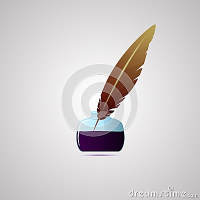 Colored flat icon, vector design with shadow. Set of inkwell and pen Vector Illustration