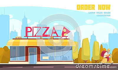 Pizzeria Outdoor Composition Vector Illustration