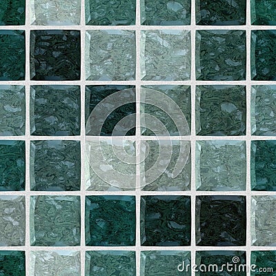 Colored floor marble plastic stony mosaic pattern seamless background with white grout _ dark green colors Stock Photo