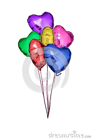 Colored foil balloons with the shape of hearts. Stock Photo