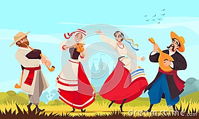 Colored Folklore Music Composition Cartoon Illustration