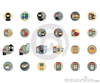 Colored food delivery icon sets Vector Illustration