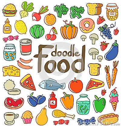 Colored food doodle Vector Illustration