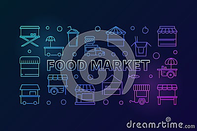 Colored food market horizontal line banner. Vector illustration Vector Illustration