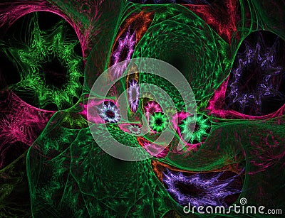 Colored fractal on black Stock Photo