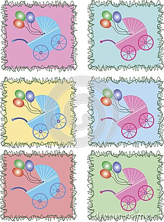 Colored frames with buggies Vector Illustration