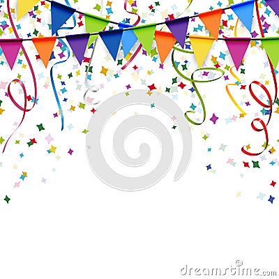 garlands, streamers and confetti background Vector Illustration