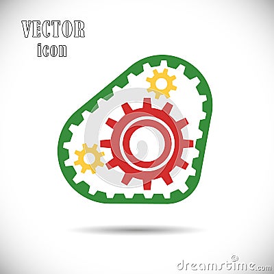 Colored gears with timing belt, icon. The concept of operation of the engine or drive chain mechanisms. Vector. Vector Illustration