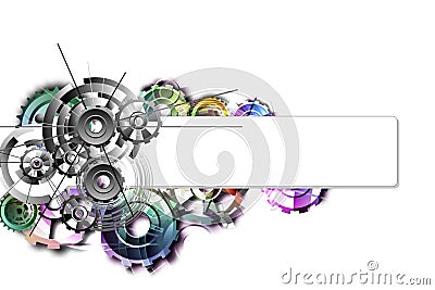 Colored gears on a white background with schemes. Stock Photo