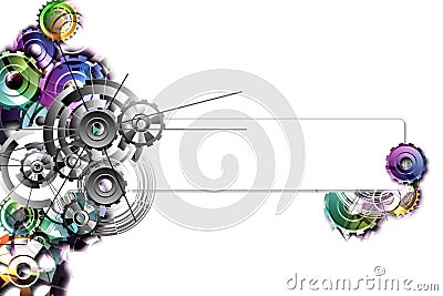 Colored gears on a white background with schemes. Stock Photo