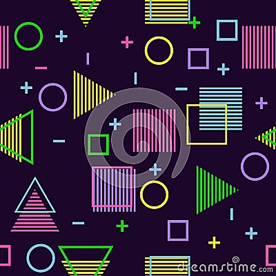 Colored geometric memphis pattern, seamless vector illustration Vector Illustration