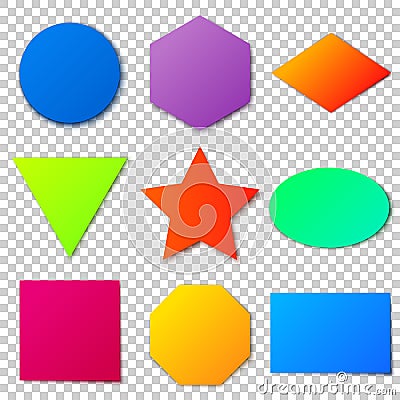 Colored geometric shapes with a realistic shadow. Bright background or banner for text. Vector Illustration