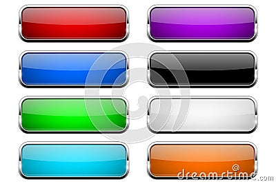 Colored glass button. Shiny rectangle 3d web icons Vector Illustration