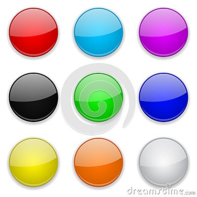 Colored glass 3d buttons. Round icons Vector Illustration