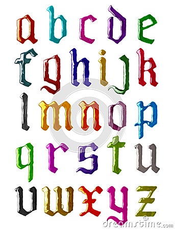 Colored glossy gothic font letters isolated on a white background Stock Photo