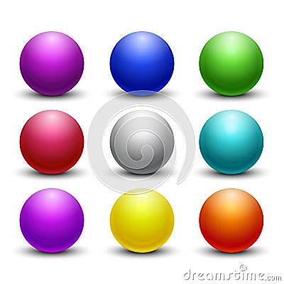 Colored glossy, shiny 3D balls, spheres vector set Vector Illustration