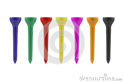 Colored golf tees isolated on a white background with clipping p Stock Photo