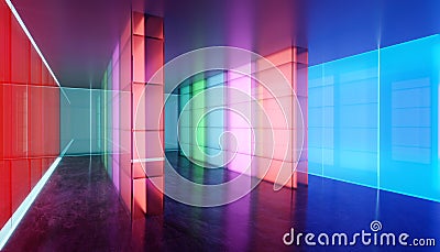 Colored gradient transparent glass wall and luminous glass billboard Stock Photo