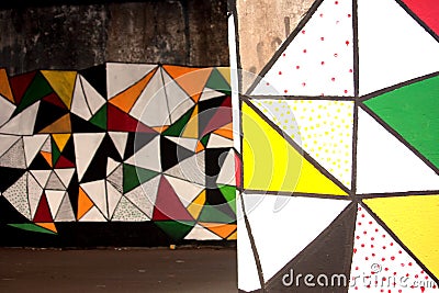 Colored graffiti grunge triangles pattern Stock Photo