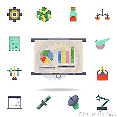 colored graphical indicators on the presentation icon. Detailed set of colored science icons. Premium graphic design. One of the Stock Photo